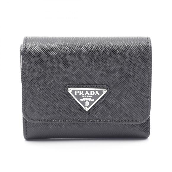 Prada leather Wallet TRIANGOLO Tri black SAFFIANO - Picture 1 of 5